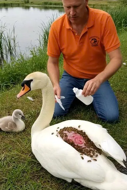 “From Roadside Peril to Safety: Swan Family Rescued”
