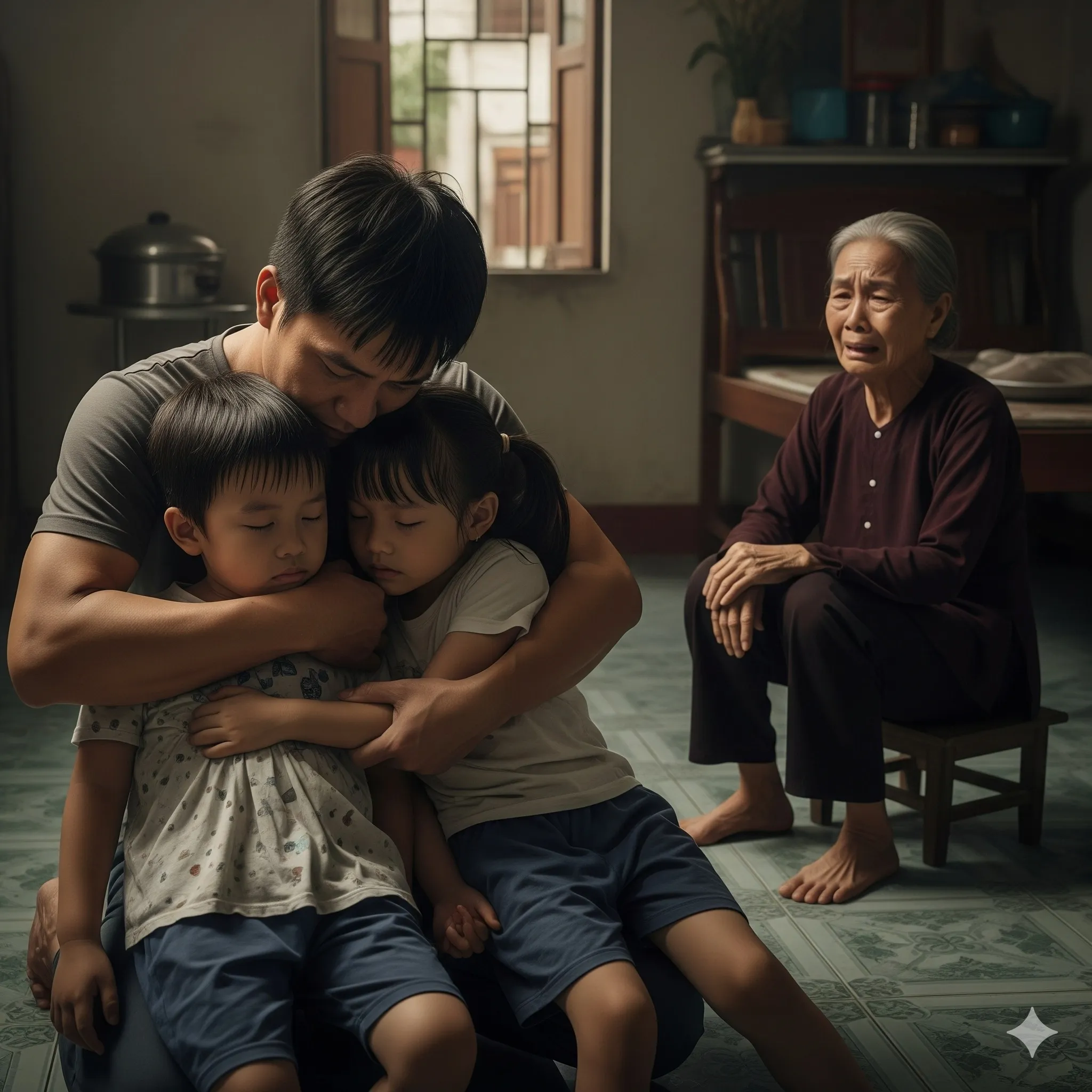"Trời ơi, mẹ ơi đó là cháu nội của mẹ đó...", người đàn ông ôm 2 con vào lòng mà g;;;ào lên, 